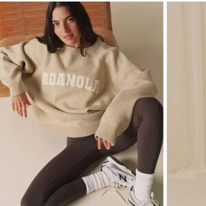 Adanola Varsity Boucle Oversized Knit Sweatshirt - Oatmeal/Marshmallow White